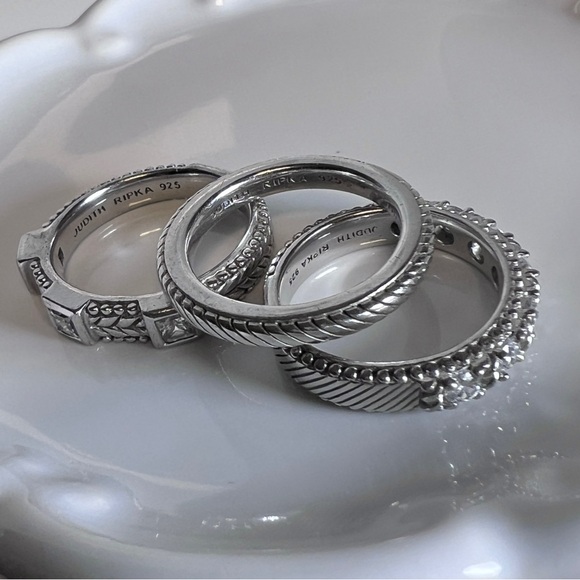 Judith Ripka 3 Ring SET Sterling Silver 925 Size 6 CZ - Picture 6 of 11